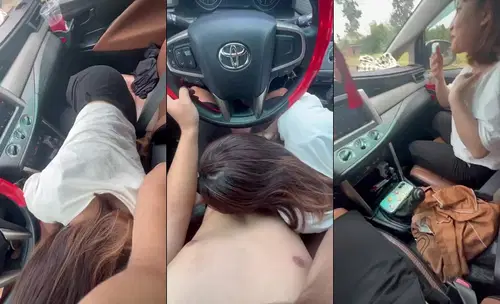 Phim sex Học Sinh - Xe chạy trên đường, em háo hức kéo quần anh ra bú cặc ngay trên cần số.